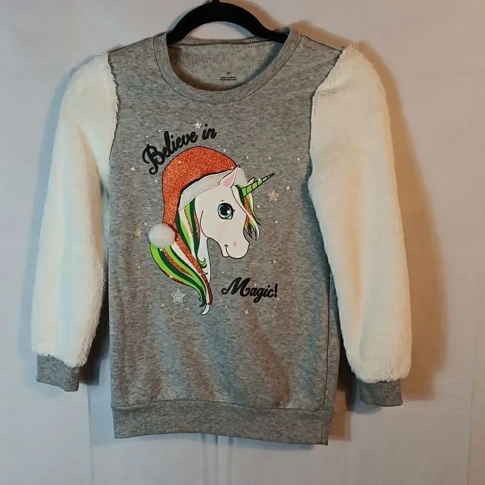 Girl's Unicorn Faux Fur Christmas Sweatshirt
